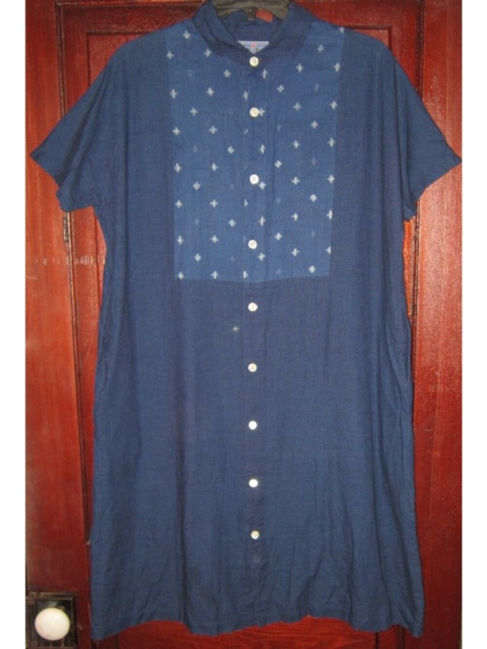 Blue Blue Japan Arigato Pure Indigo M L Shirt Dress 100% Cotton Button Pockets
